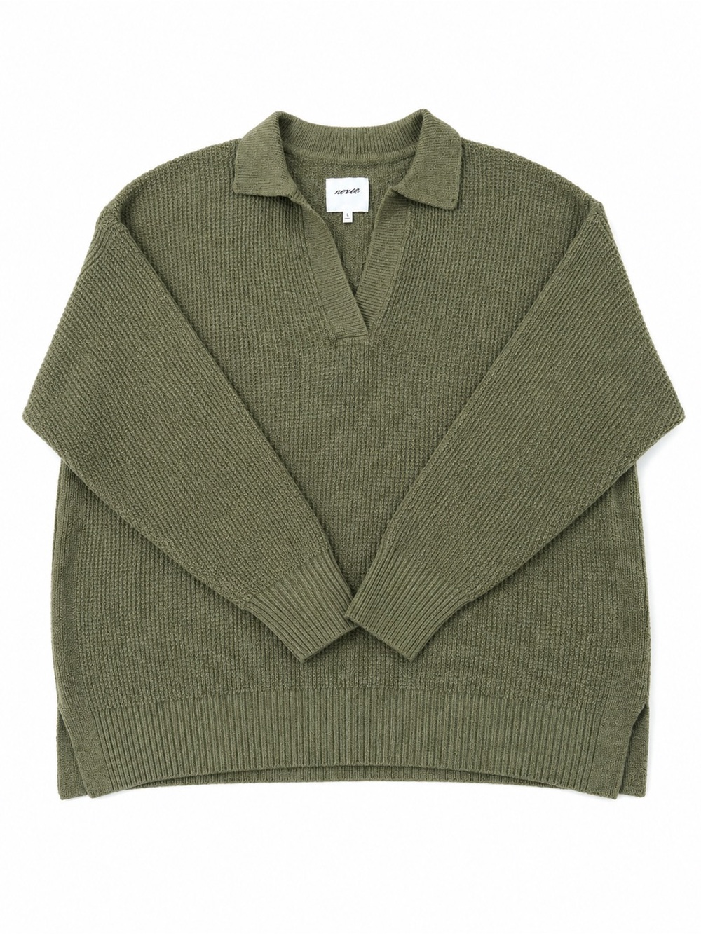 aerie Olive V-Neck Knit Polo Sweater